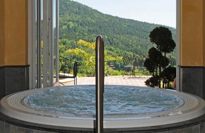 Whirlpool Whirlpool mit Ausblick auf den Bayerischen Wald im Burghotel Sterr