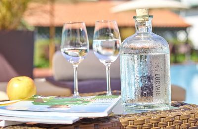 Gläser Nah Wassergläser im Garten in der Nahaufnahme
