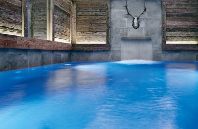 Innenpool Blauer Indoor Pool mit dekorativem Hirschgeweih