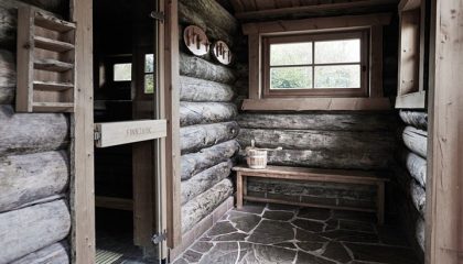 Saunaeingang Eingang zur Sauna in der Blockhütte